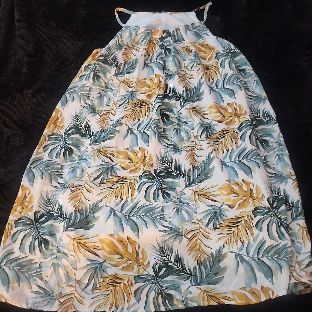 Tropical Leaf Print Halter Dress